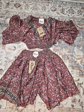 Rhea Paisley Two-Piece Set in Red NWT
